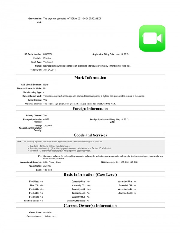 FaceTime 商标图案专利