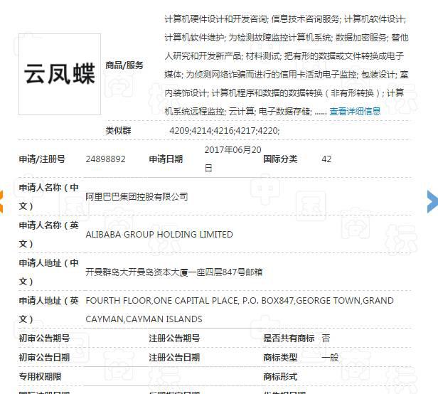 新申请注册“云凤蝶”商标，阿里巴巴新项目揭晓？.jpg